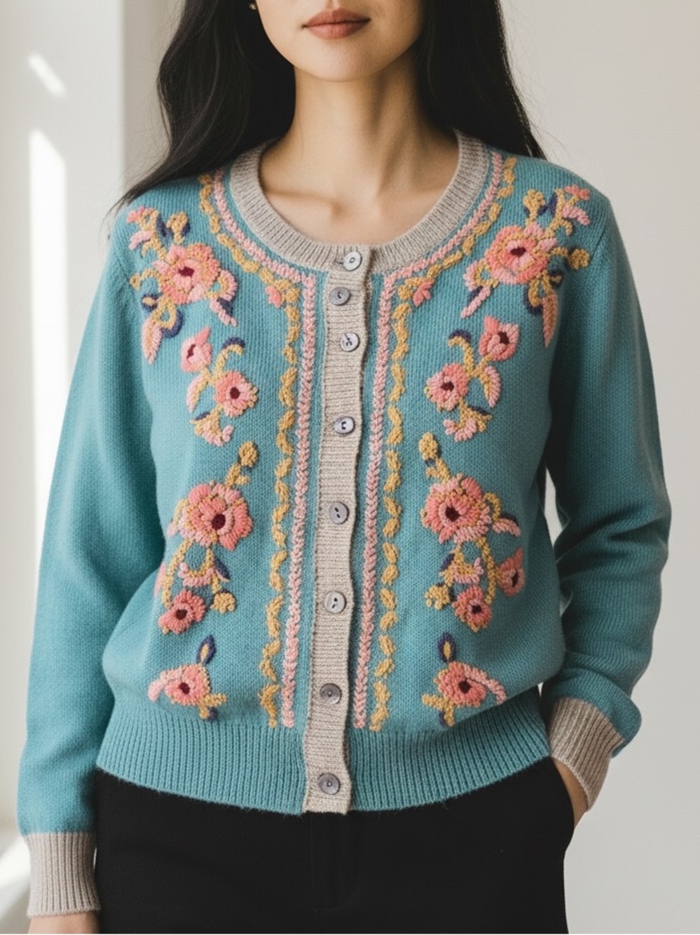 NWOT Sundance Cottagecore Floral Embroidered Nordic Scandi Wool Cardigan Size XS
